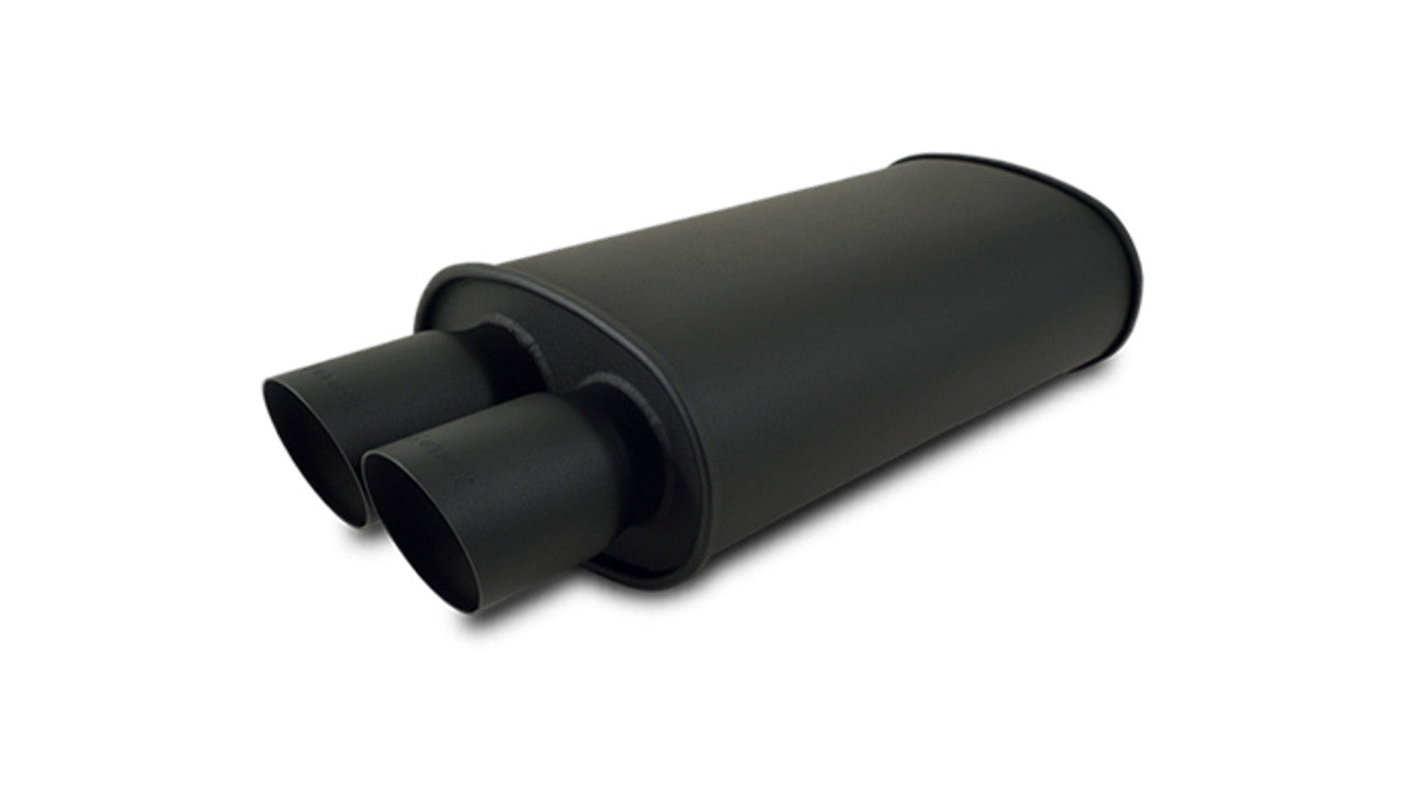 Vibrant StreetPower FLAT BLACK Oval Muffler with Dual 3in Outlets - 2.5in inlet I.D. (1148)