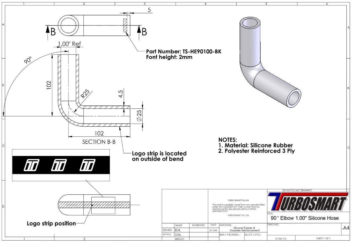 Turbosmart 90 Elbow 1.00 - Blue Silicone Hose (TS-HE90100-BE)