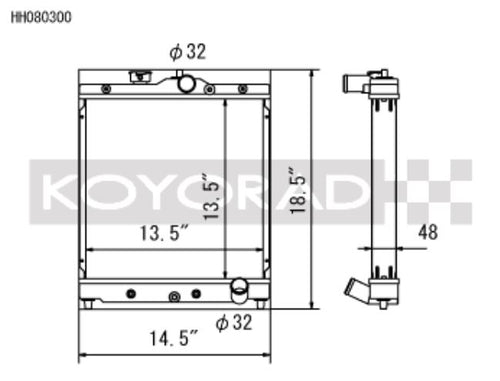 Koyo Honda 92-00 Civic/93-97 Del Sol 1.6L w/ 32mm Inlet/Outlet Pipes MT Radiator (HH080300)