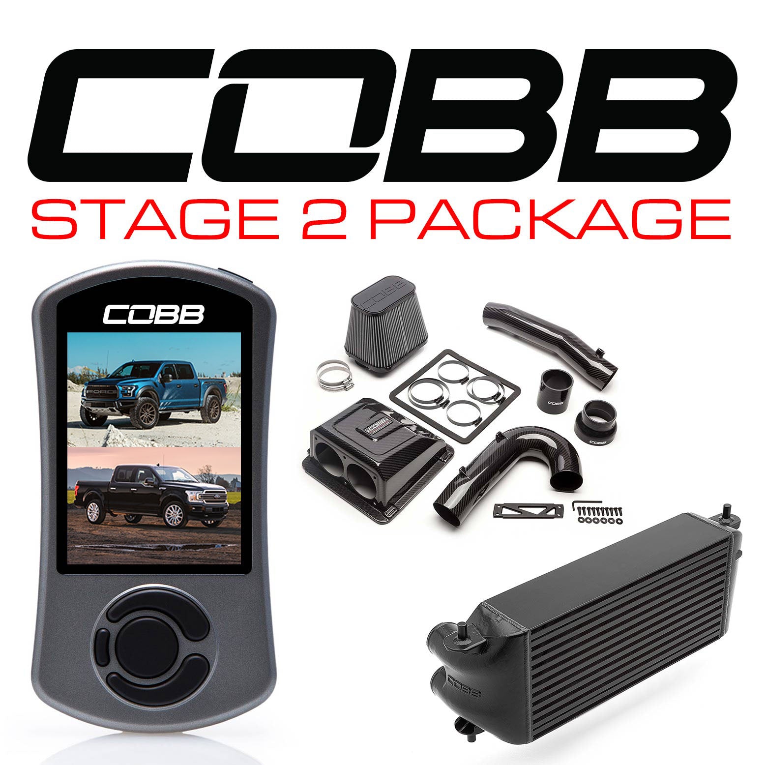 Cobb Ford 17-20 F-150 Ecoboost Raptor/Ltd. w/TCM Stg 2 Redline CF Power Package - Black (Factory Loc I/C) (FOR0050S20BK-TCM-RED)