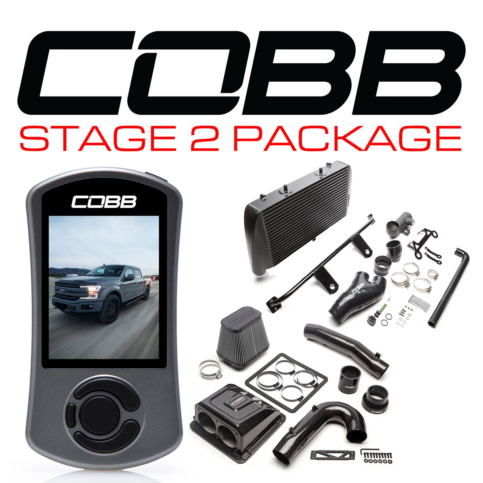 Cobb 17-19 Ford F-150 Ecoboost 3.5L Stage 2 Redline CF Power Package - Black (FOR0060020BK-RED)