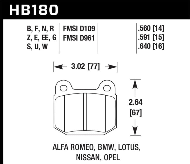 Hawk 03-06 Evo / 04-09 STi / 03-07 350z Track DTC-60 Race Rear Pads (HB180G.560)