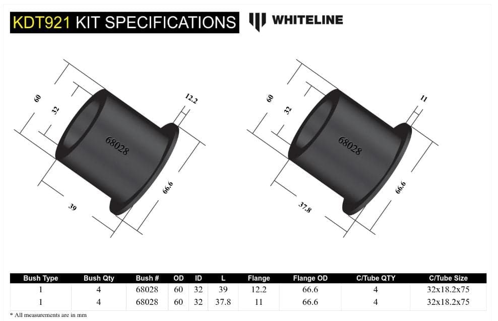 Whiteline 13-16 Scion FR-S / 13-21 Subaru BRZ / 17-21 Toyota 86/Toyota GT-86 Rear Crossmember-Mount Bushing