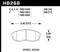 Hawk 03-04 G35/03-05 G35X/ 02-05 350z w/o Brembo DTC-60 Race Front Brake Pads