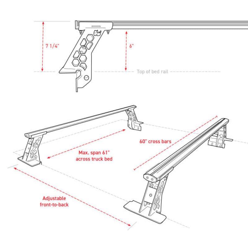 Go Rhino 20-23 Jeep Gladiator JT/16-23 Toy. Tacoma/05-21 Nssn Frontier XRS Cross Bars Kit - Tex. Blk