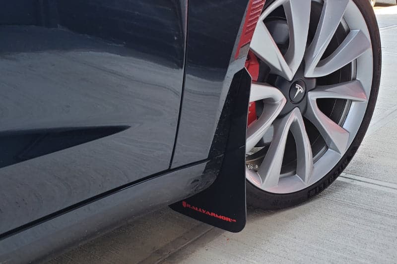 Rally Armor 17+ Tesla Model 3 UR Black Mud Flap w/ White Logo