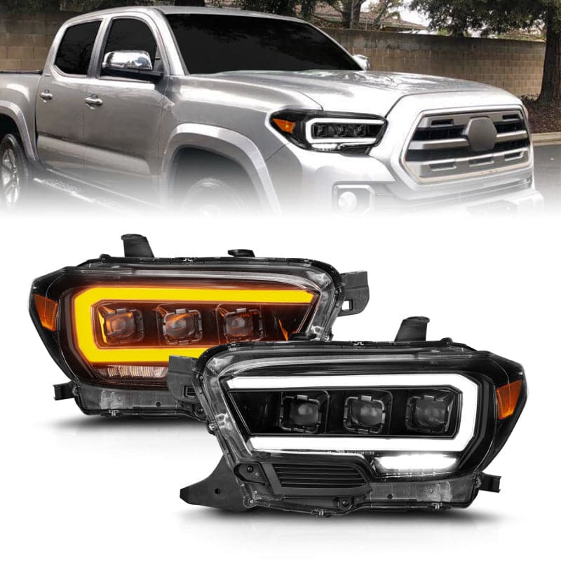 ANZO 16-22 Toyota Tacoma SR/SR5 ONLY Full LED Proj Headlights w/Light Bar Seq. Blk w/Initiation Lgt (111562)