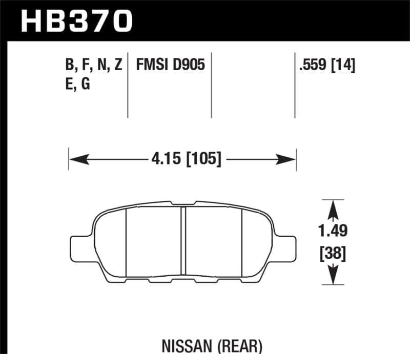 Hawk 03-07 350z / G35 / G35X w/o Brembo DTC-60 Race Rear Brake Pads (HB370G.559)