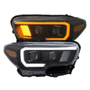 ANZO 2016-2021 Toyota Tacoma Projector Headlights w/ Plank Style Switchback Black w/ Amber w/ DRL