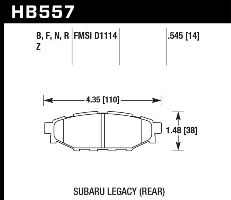 Hawk 2013+ Subaru BRZ Ltd (277mm Fr Disc/Solid Rr Disc) High Perf. Street 5.0 Rear Brake Pads (HB557B.545)