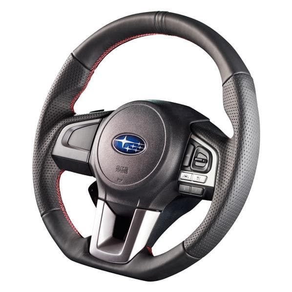 DAMD Red Stitch D-Shape Steering Wheel - 2015+ Legacy/ Outback, 2016+ Crosstrek, & 2017+ Forester