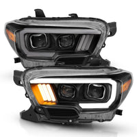 ANZO 2016-2021 Toyota Tacoma Projector Headlights w/ Plank Style Design Black/Amber w/ DRL