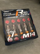 KICS 14x1.5 R40 iCONIX Lug Nuts & Locks in Classic Color w. Red Caps (RIA14GKR)