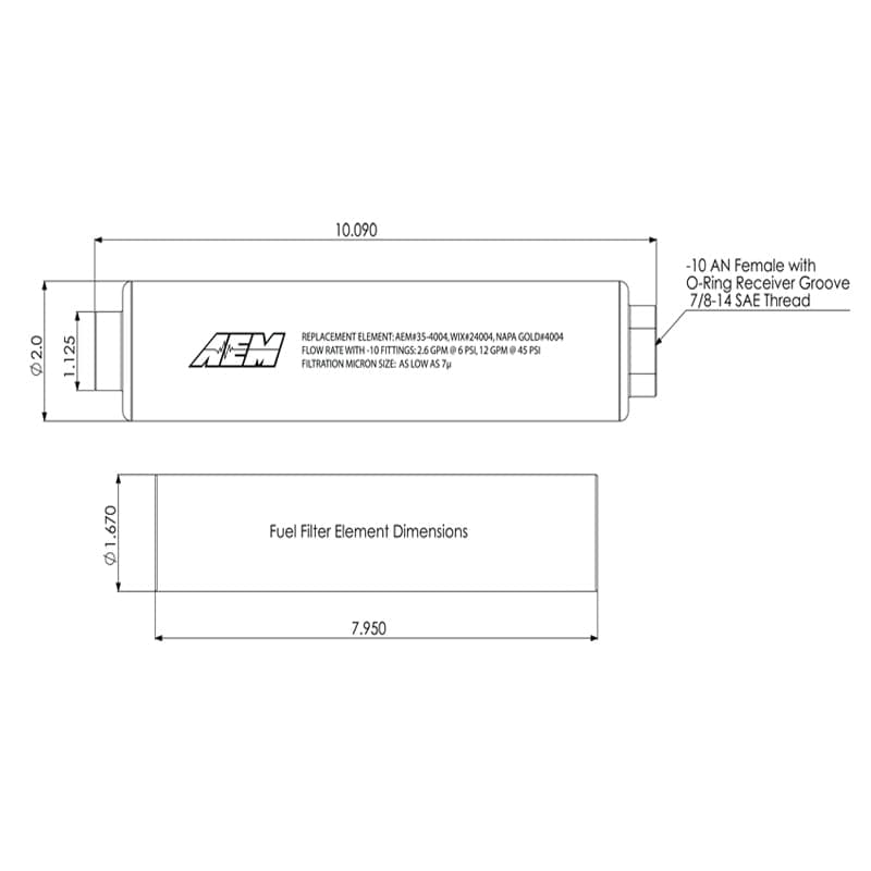 AEM Universal High Flow -10 AN Inline Black Fuel Filter